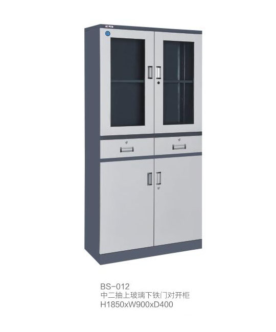 深圳产品展示厂家,BS-012 双色中二抽上玻璃下铁门对开柜